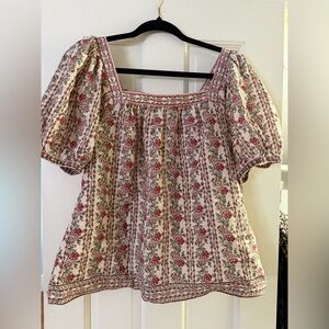 Max Studio Red and Cream Floral Blouse